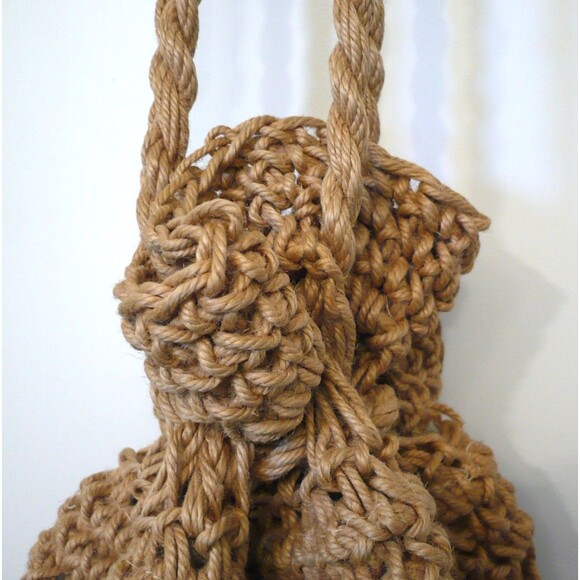 Vtg Woven Rope Crochet Bucket Beach Bag Tote Drawstring Handle Boho Hippie Fairy - Picture 5 of 12
